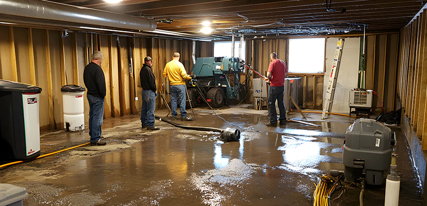 Cleaning Sewage From Basement Floor in Statham